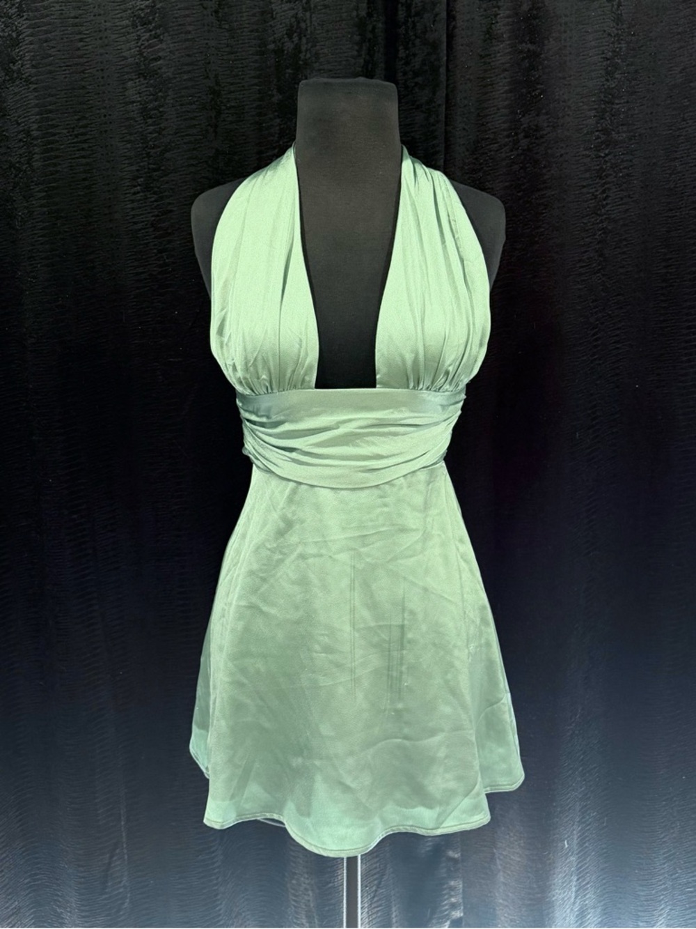 Lucy in the Sky Waverly Sage Green Mini Halter Dress